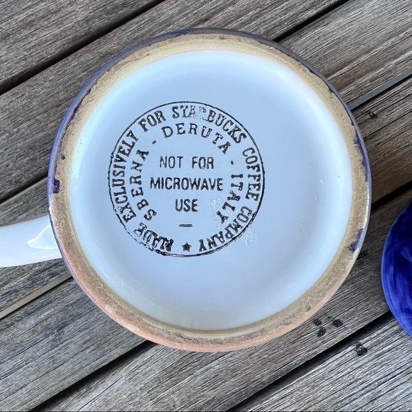 Starbucks Italy Hand Painted Christmas Tree North Star Coffee Mug Set Blue GUC - Picture 7 of 10